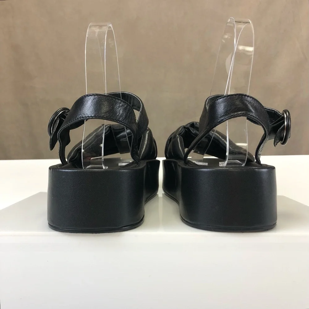 Zara black leather quilted puffy platform sandals Size 38 7.5 Minimalist - Picture 11 of 12